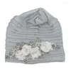 Ethnische Kleidung 2023 Frauen-Kopf-Verpackungs-Nigeria-Kopfstück-Dame-Party-Hut Glänzende Plissee-Turban-Kappe mit Diamant-Blumenstrauß Afrikanischer Headtie