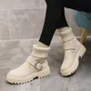 Laarzen sokken laarzen vrouwen 2022 nieuw in casual enkel laarzen mode twee slijtage metalen buckle platform laarzen herfst winter warme pluche dunne laarzen aa230406