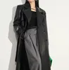 Women's Trench Coats Korean Fashion Turn Down Collar Black Leather Long Coat Women Sleeve Outwear Winter Jackets