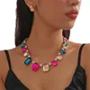 Ketting Oorbellen Set Luxe Glazen Kristallen Sieraden Geometrische Veelkleurige Elegante Bruidsavond Feestjurk Accessoires