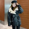 Women's Leather Lamb Wool Coat Winter 2023 Korean Edition With Cashmere And Thickened Medium Length PU Fur Integrated Bikewear