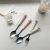 Set di stoviglie Set di accessori per l'addestramento di giocattoli morbidi in silicone per alimentazione del bambino, forchetta, cucchiaio antiscivolo