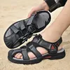 Qualitätsleder Männer Sandalen echte klassische komfortable Sommerschuhe Komfort Strand hartem Fuß Kleidung Wanderung 123