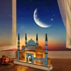 Dekorativa föremål Figurer Eid Night Light Decoration 3D Mosque Castle LED Islamic Wood Craft Gift Eid Decoration Home 230407