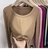 Women's T-skjortor T-shirt Kvinnor Spring/Summer Solid Color Long Sleeve O-Neck Fashionable Simplicity Tshirts Drop Sale PQDZ66