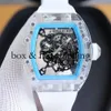 スーパークローンフライホイールウォッチリチャミルズ腕時計RM055ホワイトセラミック自動機械式透明なカーボンファイバーウォッチ167モントレスデフルス