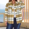 Camicette da donna Camicie da donna Cappotto in misto lana scozzese di grandi dimensioni Manica lunga Colletto rovesciato Bottone Elegante camicetta autunnale Top casual