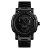 Zegarek na rękę Skull Watch Men Men Black Style luksusowy stalowy zespół wodoodporny kwarc męski zegar renogio masculino kropla
