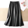 Skirts Women Clothing Spring Genuine Leather Skirt Femme High Waist A-line Long Jupe Mujer Umbrella Dark Green Faldas Largas 230418