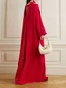 Abiti casual Yeezzi Tasche scavate da donna Tinta unita Collo alto Elegante da sera Maniche lunghe Vintage Rosso Banchetto per feste Maxi