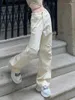 Jeans pour femmes beige taille haute droite femmes vintage copain pleine longueur pantalon cargo streetwear 2023