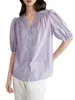 Women's Blouses High Quality Women Fashion Elegant V Neck Puff Sleeve Artificial Silk Blouse Lavender Thin Lyocell Shirt Office Chic Tops