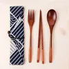 Dinnerware Sets Cutter Portable Reusable Bamboo Flatware With Bags Wooden Cutlery