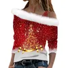 Blusas De Mujer Blusa Elegante De Navidad para Mujer Jerseys con Estampado De Copas De Vino Tinto Camisas De Felpa con Hombros Descubiertos Ropa De Moda para Festivales