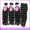 Deep Wave Human Hair Bundles With Closure Malaysian Hair Weave Bundles With Lace Closure Virgin Raw Hair Extensions Queen Hair Official Store