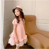 Girl's Dresses Spring Summer Girls' Dress Fashion 2-9Y Children's Pink Long Dress Baby Short Sleeve Mesh Dress Princess Dress Youth Clothing 230406