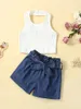 Kleidungssets 3-8Y Kinder Mädchen Sommerkleidung Set Baby Ärmellos Neckholder Tank Tops Kurze Hosen mit Gürtel Outfits Kinder Casual Streetwear