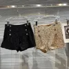 Women's Shorts PREPOMP 2023 Spring Collection High Waist Double Breasted Metal Buttons Sequins Hairy Women GH462