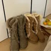 Kvinnor Australien snör upp höga Shearling Boots Boot Designer Shoe Knee High Suede Spill Sheepskin Ullfoder Vinter Varma tossor