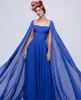 Elegant Long Royal Blue Chiffon Prom Dresses With Cape Custom A-Line Floor Length Strapless Party Dress Maxi Pleated Evening Dresses for Women