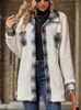 Kvinnors päls 2023 Autumn Faux Coat Women Teddy Jacka Ladies Winter Plaid Fluffy Plush For