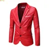 Men's Suits Bright Red Suit Jacket PU Coats Fashion Casual Leather Jackets Black Khaki Blue Blazers Plus Size M-5XL 6XL Outerwear