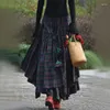 スカート秋の冬の女性ハイウエストダークグリーン格子縞の不規則なスイング長い足首スカート