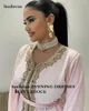 Vestidos de festa smileven rosa chiffon marroquino caftan vestido de noite mangas compridas rendas ocasião especial vestido luxuoso vestido de cristal