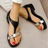 Sandales femmes pantoufles chaussures d'été plage talon bas pince orteils boucle sangle en cuir PU femme Sandalias dames décontracté 2023