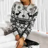 Kvinnors tröjor Kvinnors Autumn/Winter O-Neck Printed Sweater Snowflake Christmas Top Christmas Pullover Knäckt Top Shirtl231107