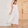 Ethnic Clothing White Satin Muslim Women Sleeveless Casual Long Maxi Dress Turkey Kaftan Islam Arab Robe Underdress Modest Ramadan Jalabiya