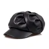 Береты из натуральной кожи, восьмиугольная шляпа, винтажные кепки Sboy для девочек, женская кепка из натуральной художницы, черный берет Boinas в английском стиле