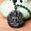 Hänge halsband naturliga svarta obsidian qianshou buddha snidade lyckliga amulet polska halsband hängen