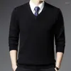 Pulls pour hommes automne et hiver pull en laine pure col en V épaississement jeune pull d'âge moyen