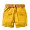 Shorts ly Born 1-6Y Boys Daily Shorts Fashion YellowWhite Shorts with Belt 2-piece Set Birthday Party Casual Set 230406