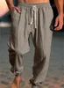 Men's Pants Stand Pocket Casual Linen Solid White Gray Elastic Waist Harem Trousers Plus Size 3XL Mens Fashion Sweatpants