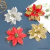 Décorations de Noël 1/5pc 14cm Glitter Fleurs de Noël artificielles Arbre de Noël suspendu Bonne année Ornements pour la maison Cadeaux Navidad Fournitures 2023 R231107