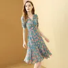 Casual Kleider Damen Sommer Blume Chiffon Lotusblatt Kleid Mode Druck Temperatur Band Mode Damen Vestido Damen Kleid 230407