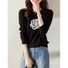 Women's T-Shirt Fashion Solid Color Embroidered Flower T-shirt for Women's Clothing Autumn Loose Relaxed Drawn Full Matching Korean T-shirt 230407