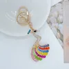 Keychains Cute Rhinestone Crystal Flaunting Tail Peacock Key Chain Colourful Ring Holder Pendant Keyring