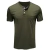 T-shirts pour hommes T-shirt à manches courtes pour hommes d'été Henley Collar Solid Casual Top Single Chest Pocket T-shirt 230407