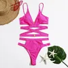 Women's Swimwear Women 2023 V-neck Bathing Suit Buckle Decor Biquinis Two Piece Set High Waist Bikini Sexy Cut Out Solid Swimsuit