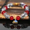 Charm Bracelets Original Design 8mm Red Chalcedon Stone Round Beads Crystal Elephant Cloisonne Fashion Women Jewelry 7.5inch B2964