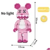 Blocks Cartoon Mini Love Violent Bear Bearbrick Colour Model With Light Building Block Micro Diamond Bricks Kids Toys Birthday Gift Dhda9