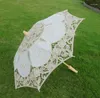 Guarda-chuvas Lace Noiva Sol Branco Dama de Honra Guarda-chuva Algodão Bordado Marfim Parasol Casamento SN