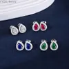 Stud Wong Rain Classic 925 Sterling Silver Pear Emerald Ruby White Sapphire Gemstone Ear Stud Earrings Wedding Fine Jewelry Wholesale YQ231107