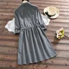 Casual Dresses Spring Autumn Polka Dot Grey Navy Blue Green Longeeved Dress