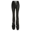 Women's Pants Faux PU Leather High Waist Black Stackable Clothing Fashion Trendy Street Style