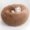 고양이 침대 매트 긴 플러시 슈퍼 부드러운 둥근 침대 겨울 따뜻한 침낭 강아지 쿠션 용품