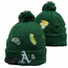 Män stickade manschetterade Pom Oakland Beanies Athletics Hats Sport Knit Hat randig Sideline Wool Warm Baseball Beanies Cap for Women A1